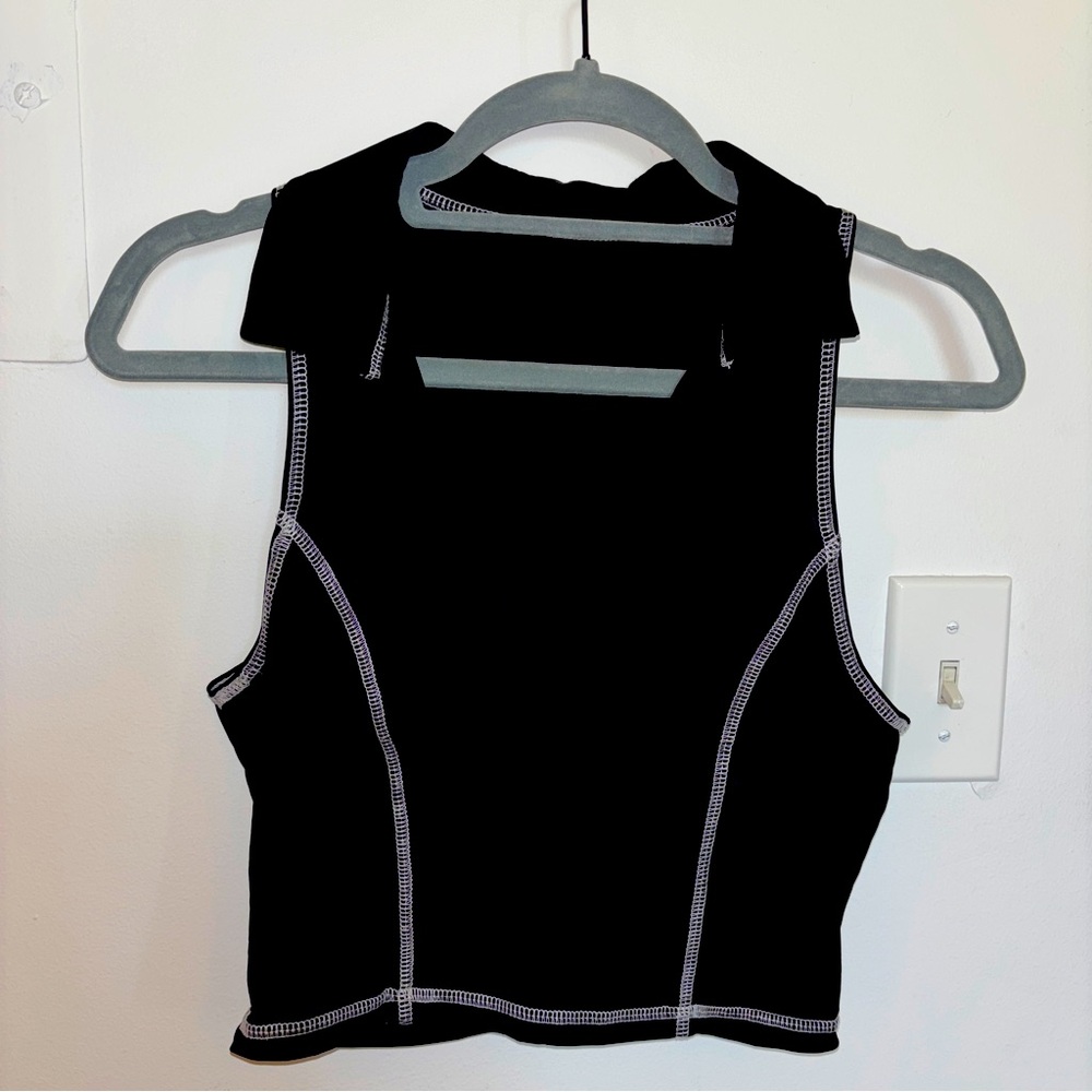 5/$25 Black Sleeveless Tank with White Stitching
